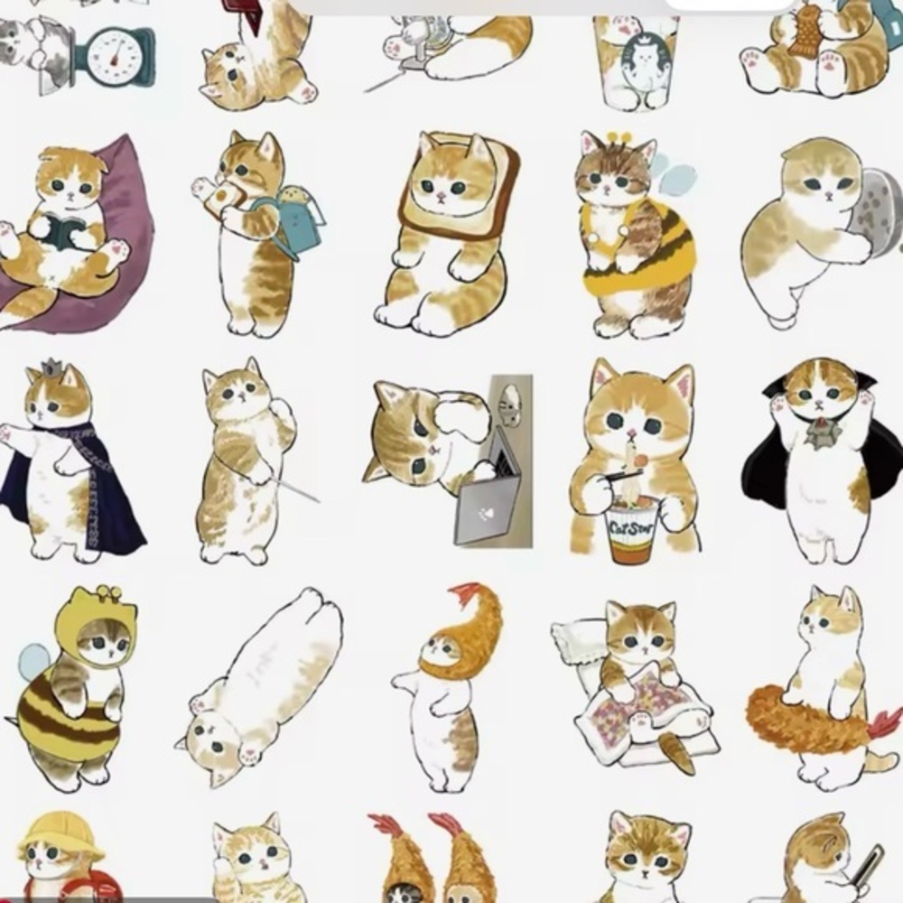 New Cute Cat Sticker Set - Brown and White
